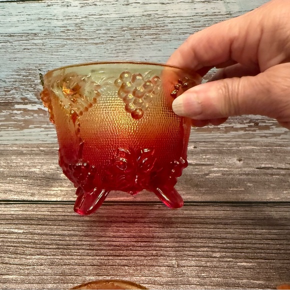 Vintage Jeanette Glass Amberina Carnival Glass Footed Candy Bowl Orange yellow - Picture 7 of 9